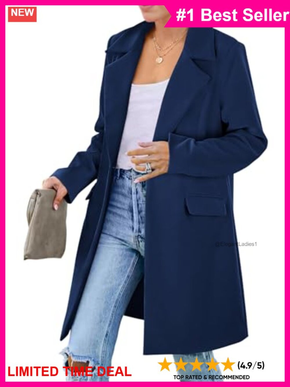 Womens Long Blazer Jacket Notch Lapel Open Front Business Casual